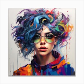 Girl With Colorful Hair 3 Canvas Print