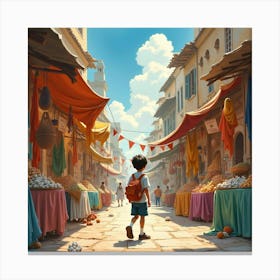 Boy In A Market Canvas Print