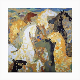 Horses In A Field Canvas Print