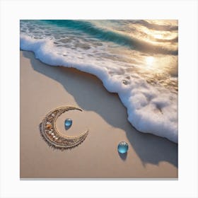 Crescent Moon On The Beach Canvas Print