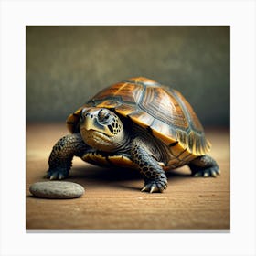 Turtle On A Rock Canvas Print