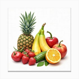 Watercolor Scene Of Assorted Fruits And Veggies With Stylish Presentation 1 Canvas Print