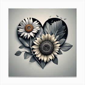 Sunflowers In A Heart Canvas Print