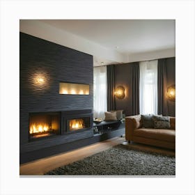 Modern Living Room With Fireplace 25 Canvas Print