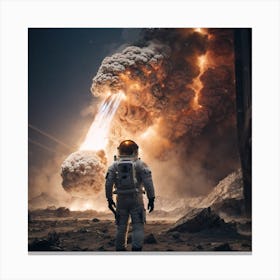 Astronaut Standing In Front Of An Explosion Canvas Print