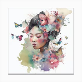 Watercolor Floral Asian Woman #6 Canvas Print