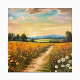 Field Of Daisies.An elaborate work of art about nature in the countryside of old England, antique oil colours, the touch of a creative artist. Canvas Print