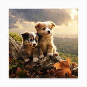 Two Puppies In The Rain Canvas Print