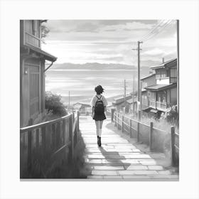 Girl Walking Down The Street Canvas Print