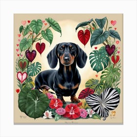 Black Dachshund in the Winter Garden Canvas Print