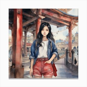 Girl In Red Shorts Canvas Print