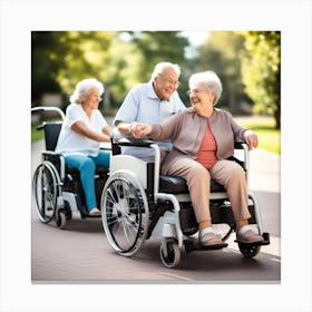 Senior Couple In Wheelchairs Canvas Print