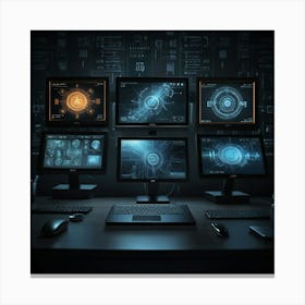 Computer Desk With Monitors Canvas Print