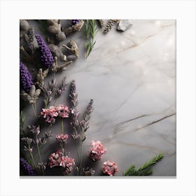 Lavender Flowers On Marble Background Canvas Print