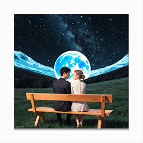 Couple Sitting On A Bench 4 Canvas Print