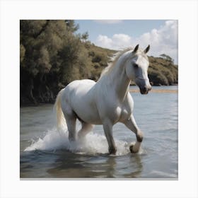 White Horse In Water Canvas Print