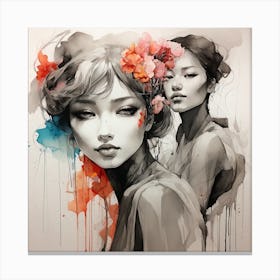 Two Women With Flowers Canvas Print