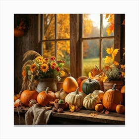 Autumn Harvest Celebration Captured In A Rustic Farmhouse Setting Pumpkins And Various Gourds Offer (6) Canvas Print