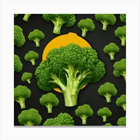 Broccoli On Black Background Canvas Print