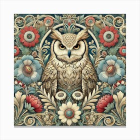 william morris inspired Owl With Flowers Canvas Print