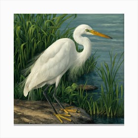 Egret William Morris Style Bird (5) Canvas Print