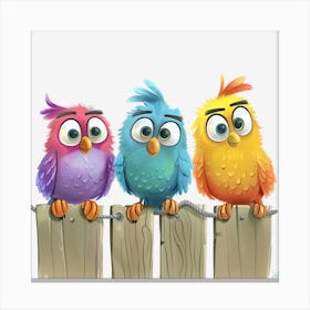 Three Colorful Birds On A Fence Canvas Print
