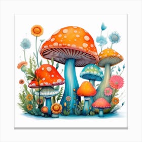 Colorful Mushrooms And Flowers Canvas Print