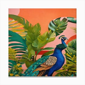 Peacock In The Jungle Canvas Print