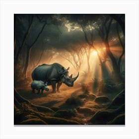 Mother And Baby Rhinos Canvas Print