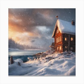 House In The Snow Canvas Print