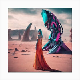 Futuristic Woman Standing In Desert Canvas Print