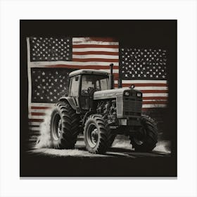 Farm Tractor With American Flag Canvas Print