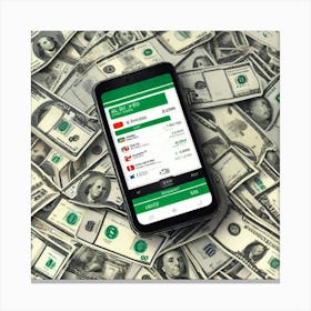 Mobile Phone On A Pile Of Money Canvas Print