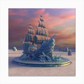 Beautiful ice sculpture in the shape of a sailing ship 2 Canvas Print