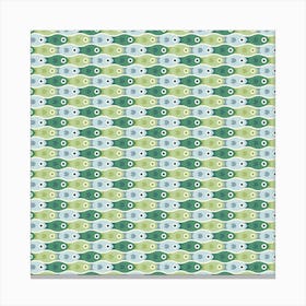 Beach Water Tessellating Fishes In Coastal Greens And Blues Canvas Print