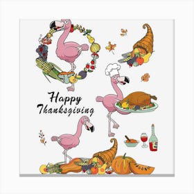 Cool Happy Thanksgiving Flamingo Drinking Wine Lover Canvas Print