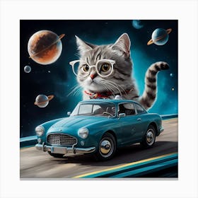 Cat Ride A Car With Glasses In Space Art Painting 3 Canvas Print