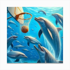 Dolphins Playing Basketball 3 Canvas Print