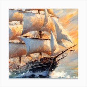 Sailing Ship In The Ocean At Sunset Canvas Print