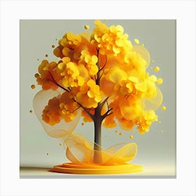 A 3D Rendering Of A Tree With Bright Yellow Leaves And An Abstract Style 1 Canvas Print