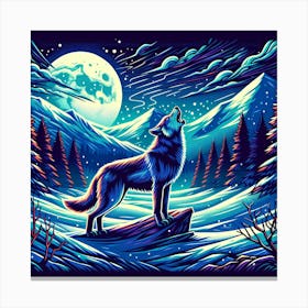 Wolf howling at night in the cold wild nature Canvas Print