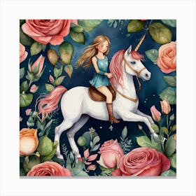 Unicorn And Roses Canvas Print