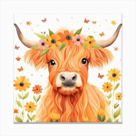 Floral Baby Highland Cow Nursery Illustration (5) Canvas Print