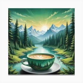 Coffee Cup In The Mountains Canvas Print