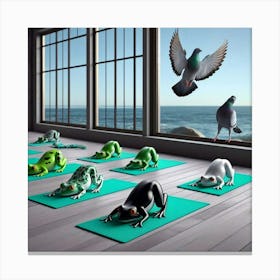 Frogs In Yoga Pose Canvas Print