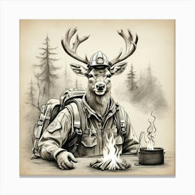 Deer At The Campfire Canvas Print