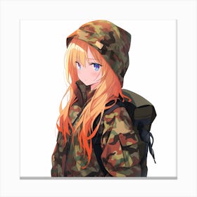 Anime Girl In Camouflage Canvas Print