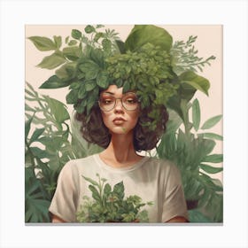 Girl With Plants On Her Head Canvas Print