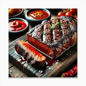 A Close Up Of A Thick Cut Of Prime Steak, Flame Se Canvas Print