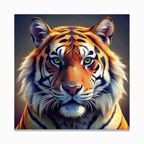 Close Up Portrait Of A Tiger With Green Eyes Canvas Print